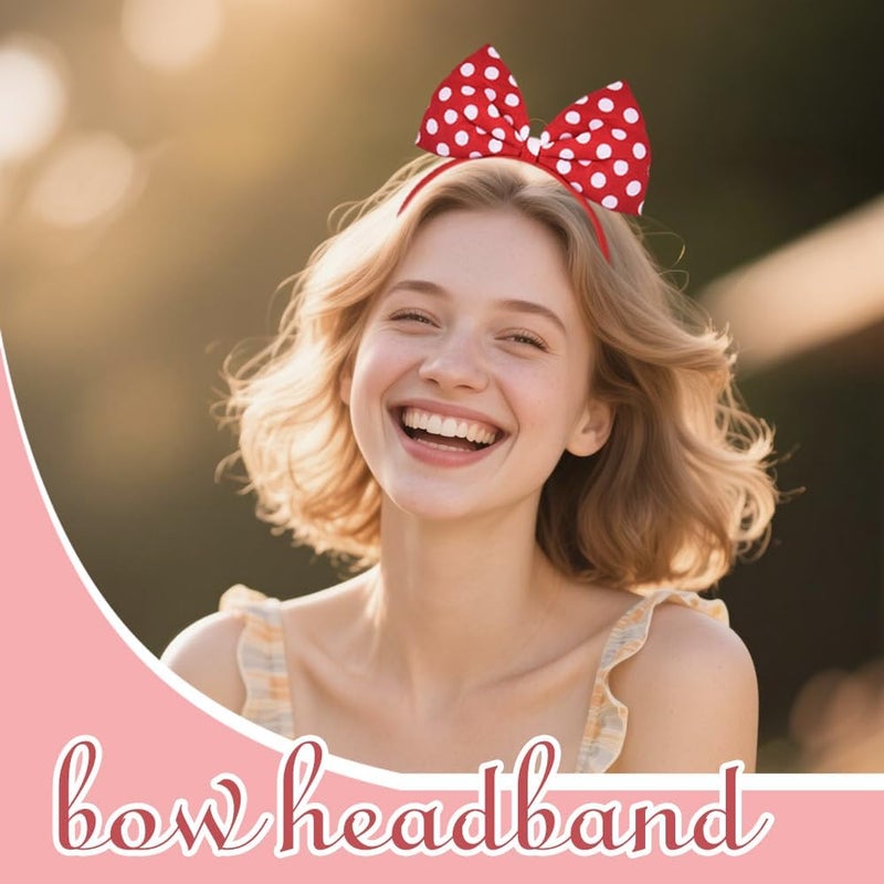 Sudaporn Halloween Red Bow Headband Big Polka Dot Bowknot Headbands Cute Christmas Party Accessory Halloween Princess Costume Cosplay Hair Accessories for Women Festival Headdress Headwear - Image 3